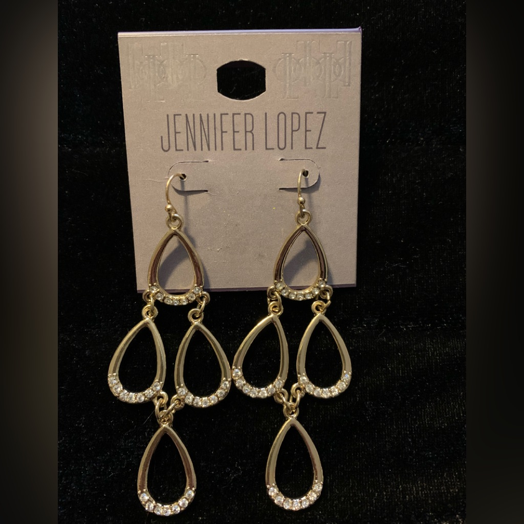 Jennifer Lopez Gold Rhinestone Statement Dangle Earrings 12$